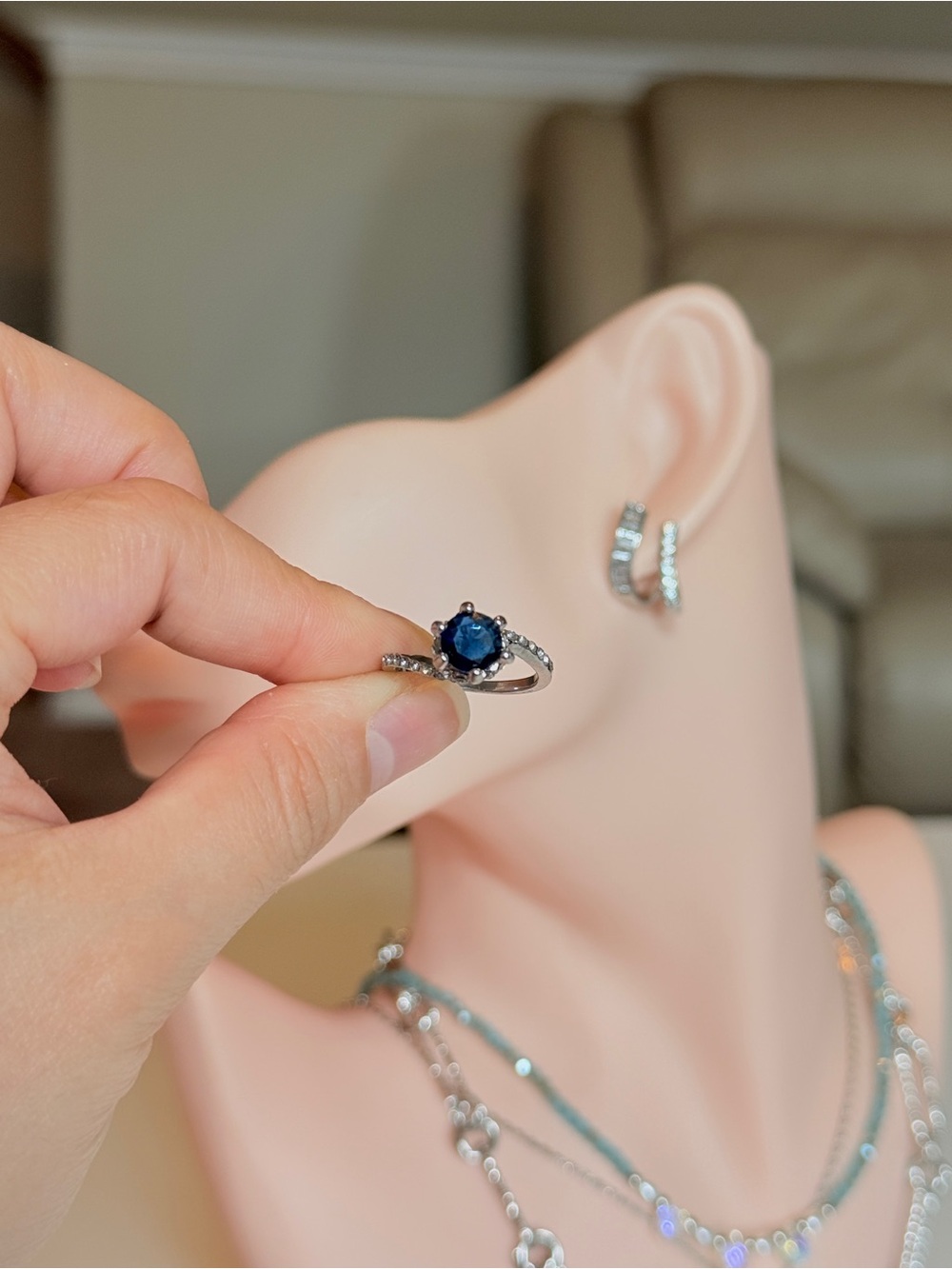Silver Blue Sapphire Solitaire Ring - Picture 10 of 10